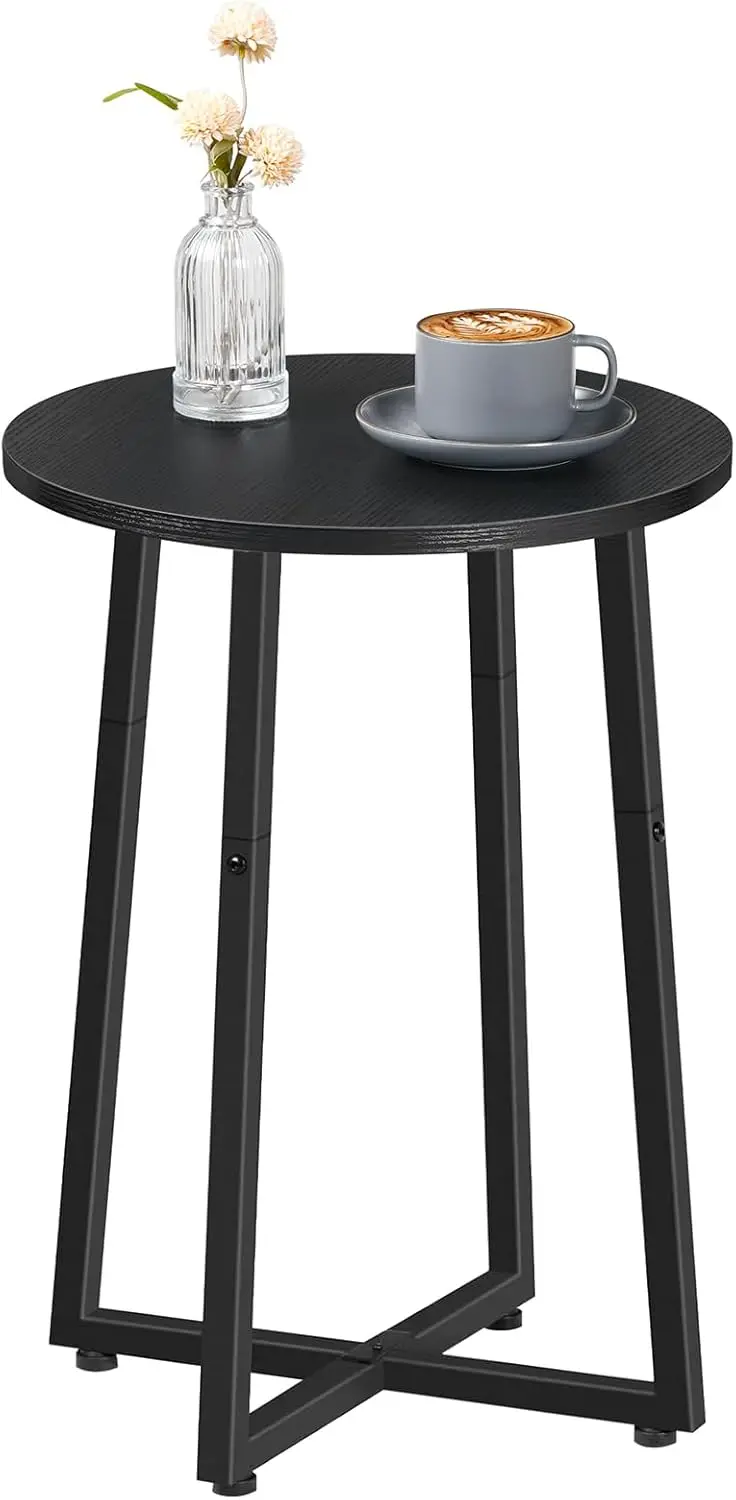 

Side Table, Round End Accent Table with Sturdy Metal Pedestal, 15.7' Round Nightstand, for Living Room, Bedroom, Balcony