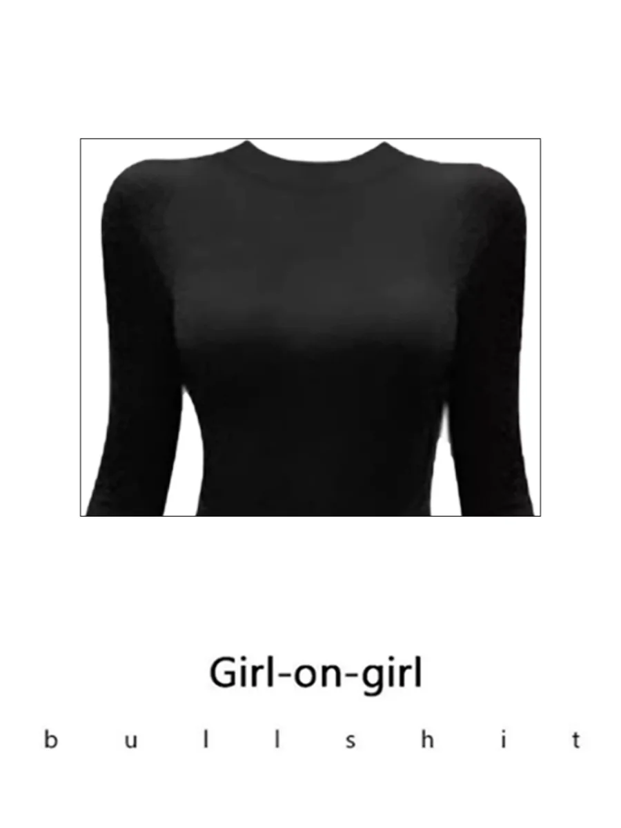 Hepburn Style Black Half High Necked Knitted Dress for Women with A Waistband A-line Bottom Short Fluffy Dresses Female Clothing