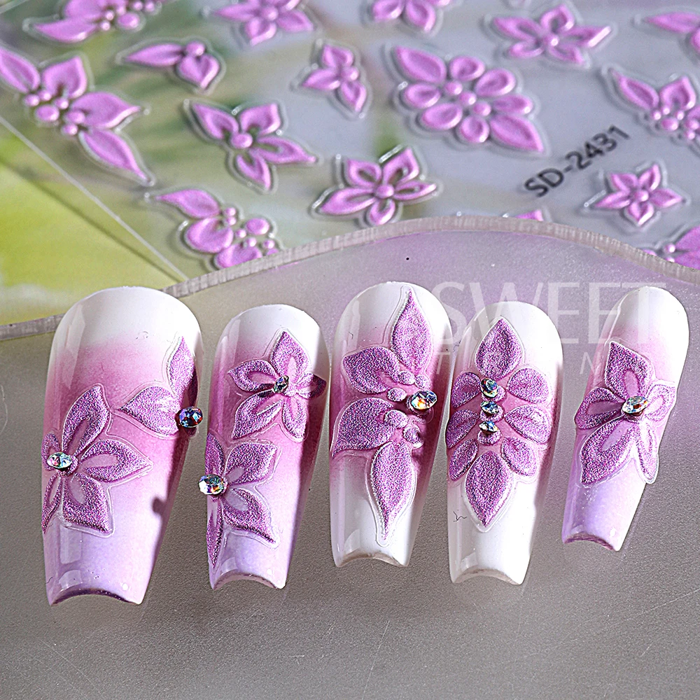 Pegatina de uñas de flor blanca 5D, pegatinas adhesivas de flores de pétalos en relieve, decoraciones artísticas para uñas para suministros de manicura de boda