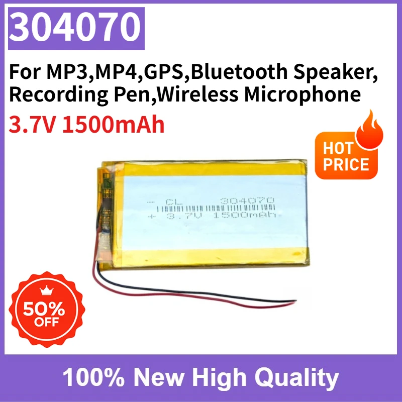 304070 3.7V 1500mAh Перезаряжаемая литий-полимерная батарея для MP3, MP4, GPS, Bluetooth-колонок, диктофонов, беспроводных микрофонов