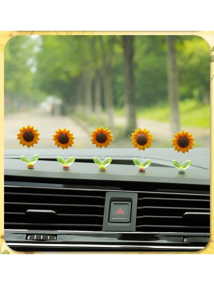 Niedliche Sonnenblumen-Wackelkopf-Deko für das Armaturenbrett im Auto, für Mittelkonsole, SUV, Limousine, LKW, Feder-Innendekoration – Detail 1