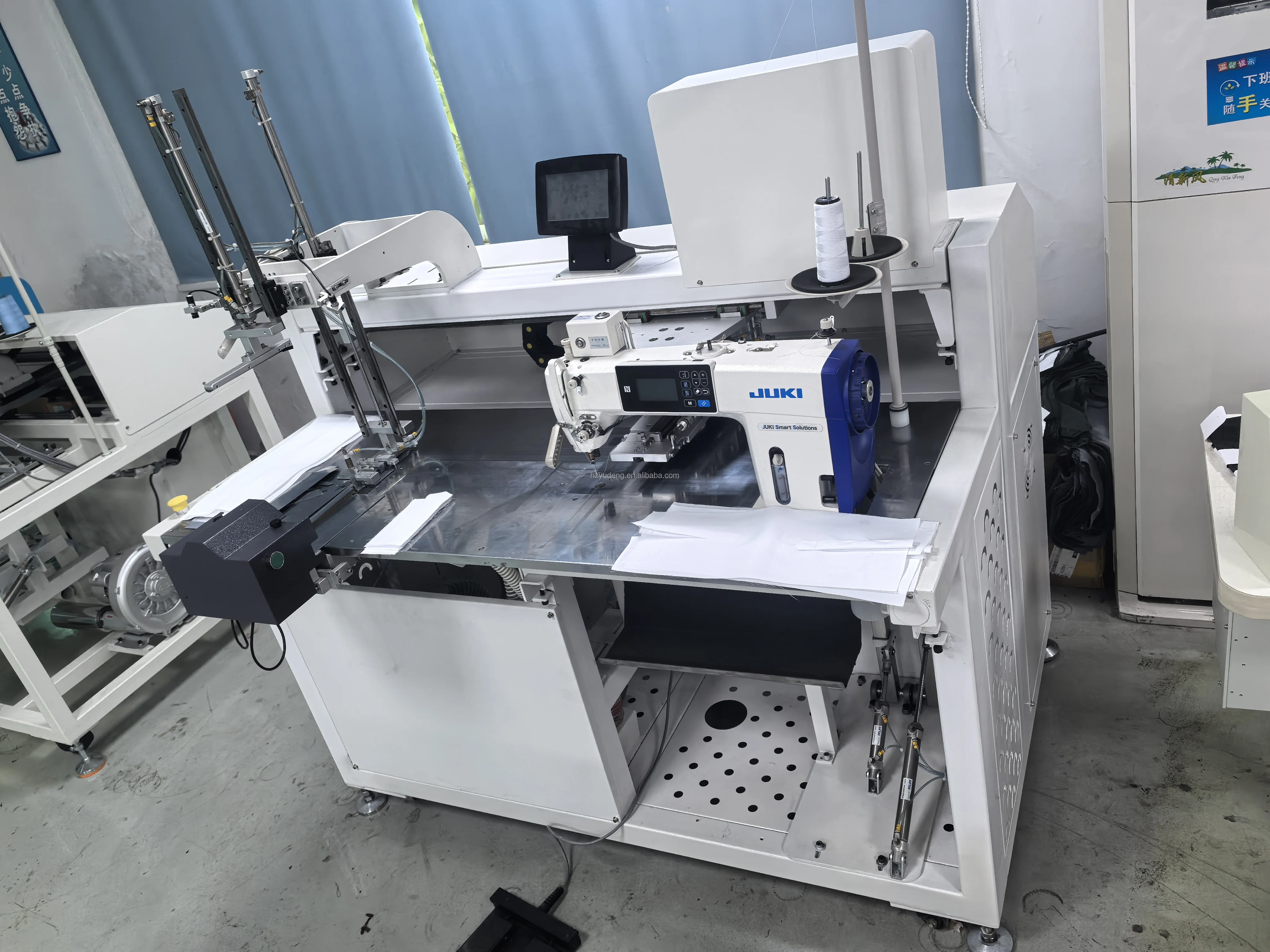 Industrial Automatic Pocket Attaching Sewing Machine for Polos & Shirts Featuring Back Mouth & Back Pocket Setter