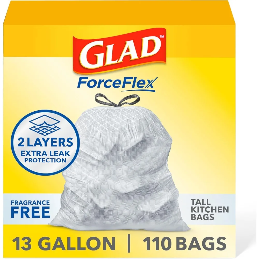 أكياس قمامة المطبخ بطول 13 جالونًا، عدد 110، خالية من العطور مع إغلاق برباط وحماية من التسرب