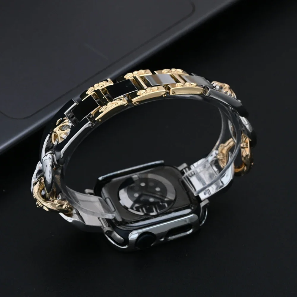 Diamond Case Band for Apple Watch Series 9 41mm 45mm Ultra 2 49mm Women Luxury Slim Bracelet iwatch 8 7 se 4 5 6 38 40mm 42 44mm