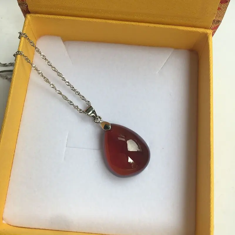 

Natural Garnet Large Water Drop Pendant Women's Necklace