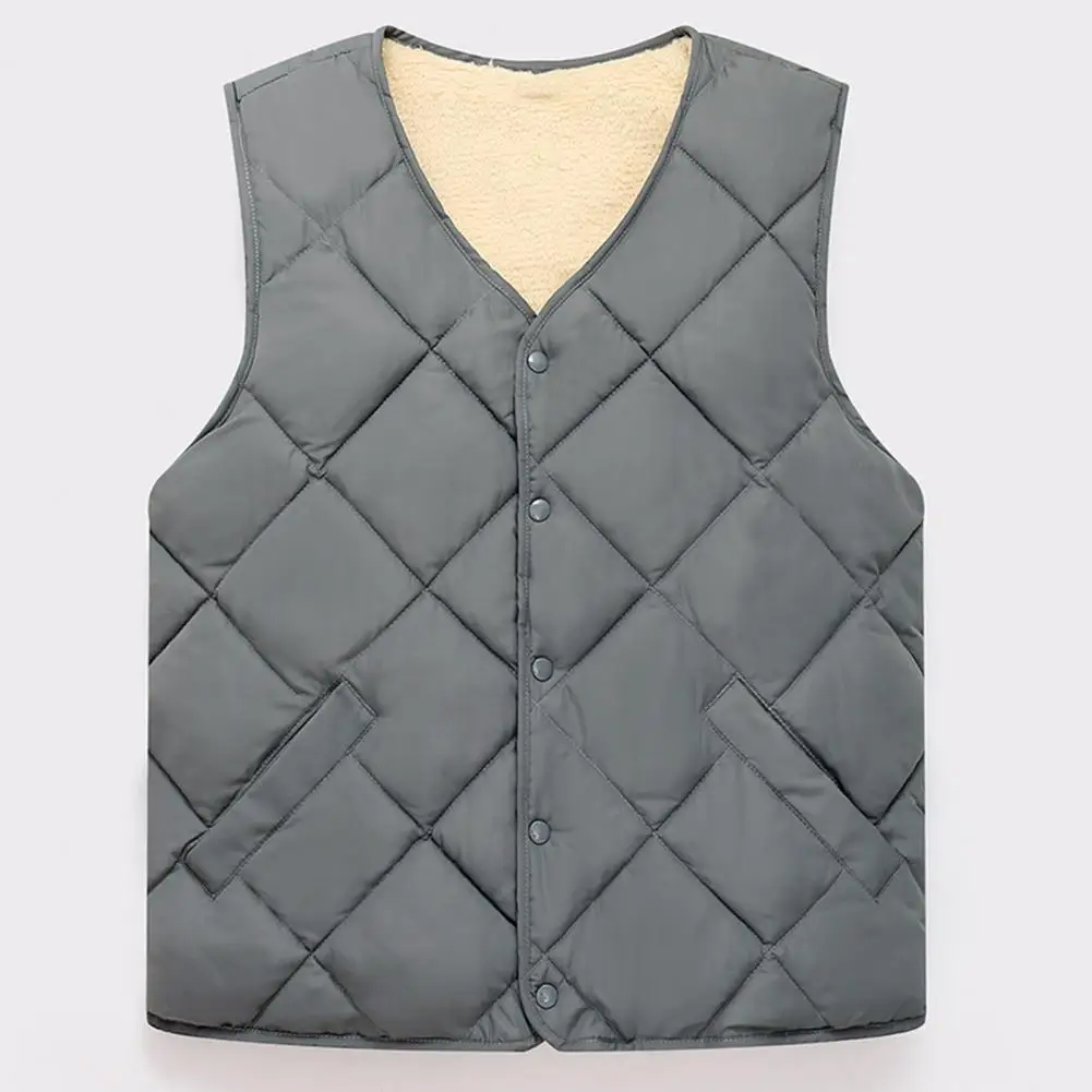 

Warm Men Vest Jacket Mid-aged Men's Winter Vest Jacket with Fleece Lining Pockets Fashionable Sleeveless Waistcoat for Warmth