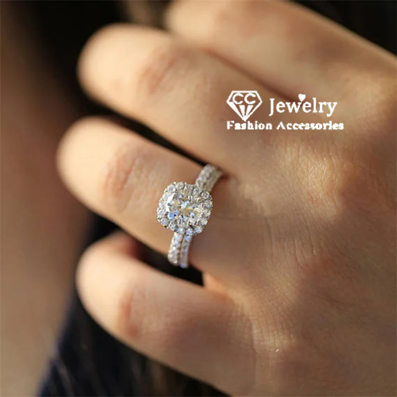 CC Wedding Ring Set 2pcs Party Engagement Jewelry Bague Cubic Zirconia Stone Bridal Princess Fashion Accessories CC2384