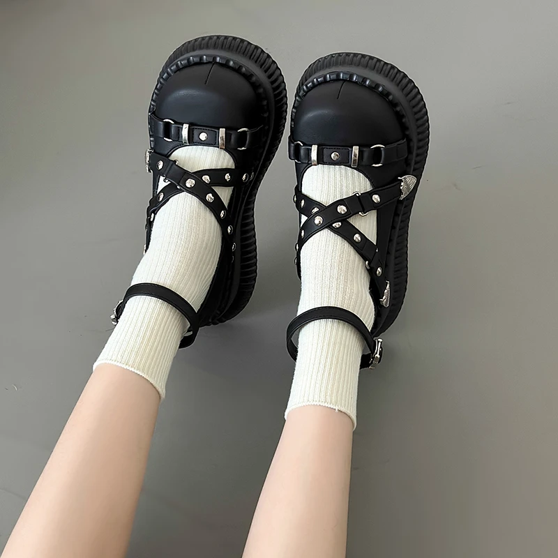 2023 Y2K Girls Mary Janes Pumps Buckle Thick Weges Round Toe Platform Shoes Cute Sweet  Lolita  Classic Brand Pumps