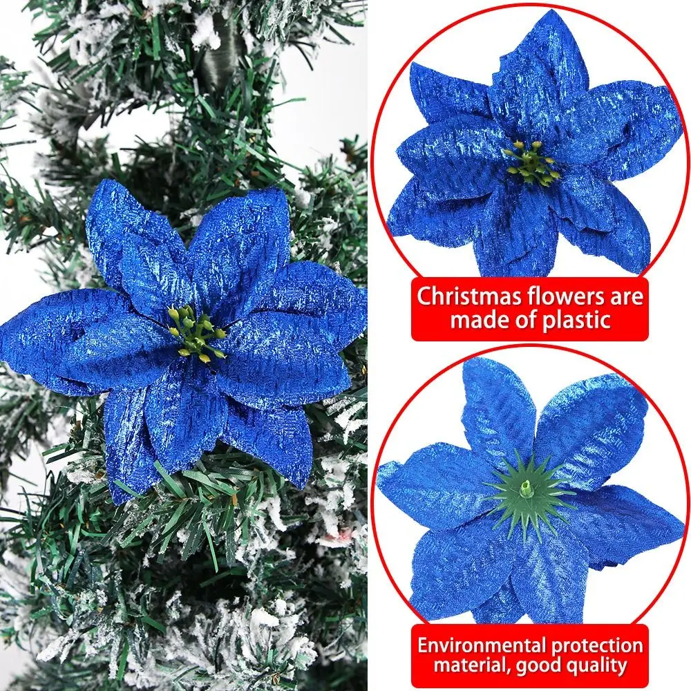 15cm Christmas Glitter Poinsettia Flower Large Sequins Simulated Flower Head Realistic DIY Wreath Christmas Tree Ornaments