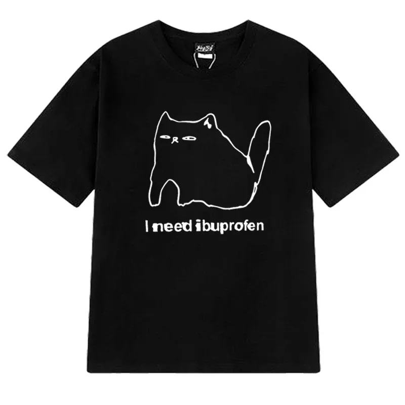 2025, neu in I Need Ibuprofen, lustige Katzen-Grafik-T-Shirts für Männer und Frauen, Harajuku, übergroßes Y2k-Top, Unisex-Kurzarm-T-Shirts