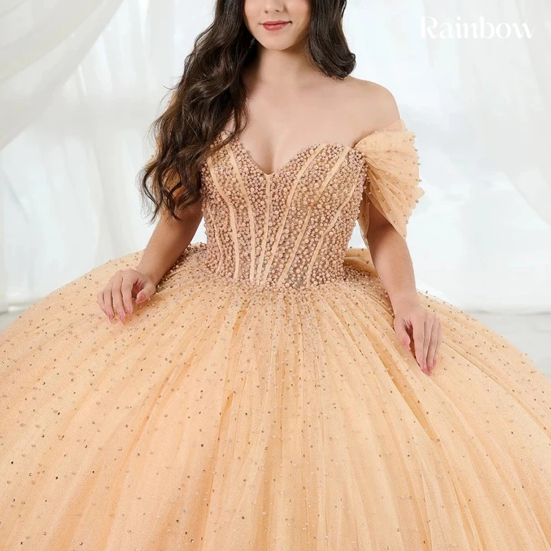 

Off The Shoulder Quinceneara Dress Ruffled Organza With Embroidered Lace Prom Party Gown Sleeveless Customized Vestido De Noche