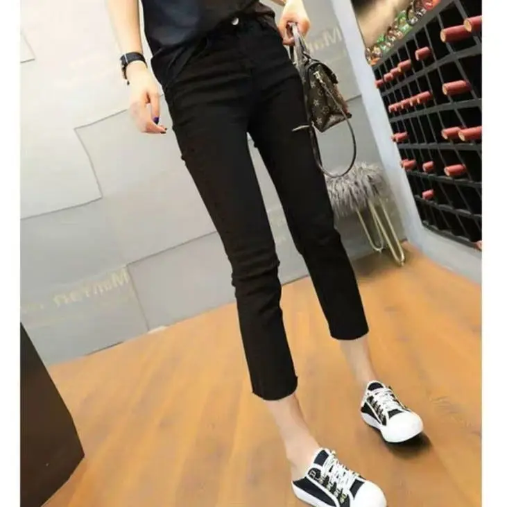 Calça jeans skinny de cintura alta feminina, calça jeans elástica, elástica até o tornozelo, elástica, azul claro, moda casual, A486