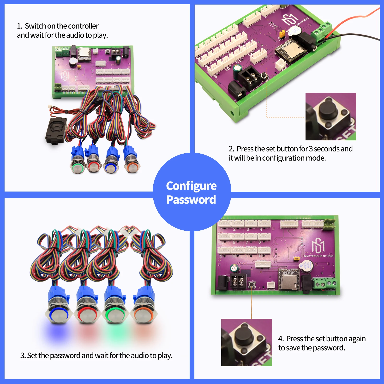 Escape Room Props Metal Push Button Switch Light 5 Colors Pressione os botões em uma seqüência correta para desbloquear o quebra-cabeça do jogo