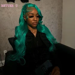 Blue 13X6 HD Clear Lace Front Human Hair Wig Pre-Plucking Baby Green Lace Front Wig Teal 13x4 HD Lace Front Women's Wig
