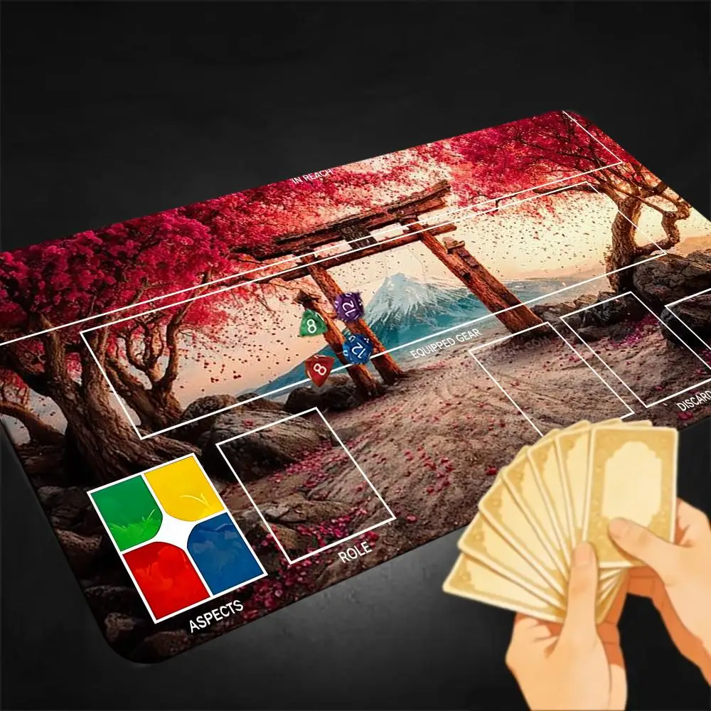 XXL Gaming & TCG Mouse Pad Sakura Torii Mount Fuji Card Game Zones Large Desk Mat Non-slip Seamed Edge for Gamer