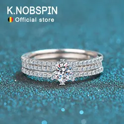 Knobspin 2pcs Diamond Rings GRA Certified D VVS1 Moissanite 925 Sterling Silver Plated 18k white gold Wedding Band Bridal Sets