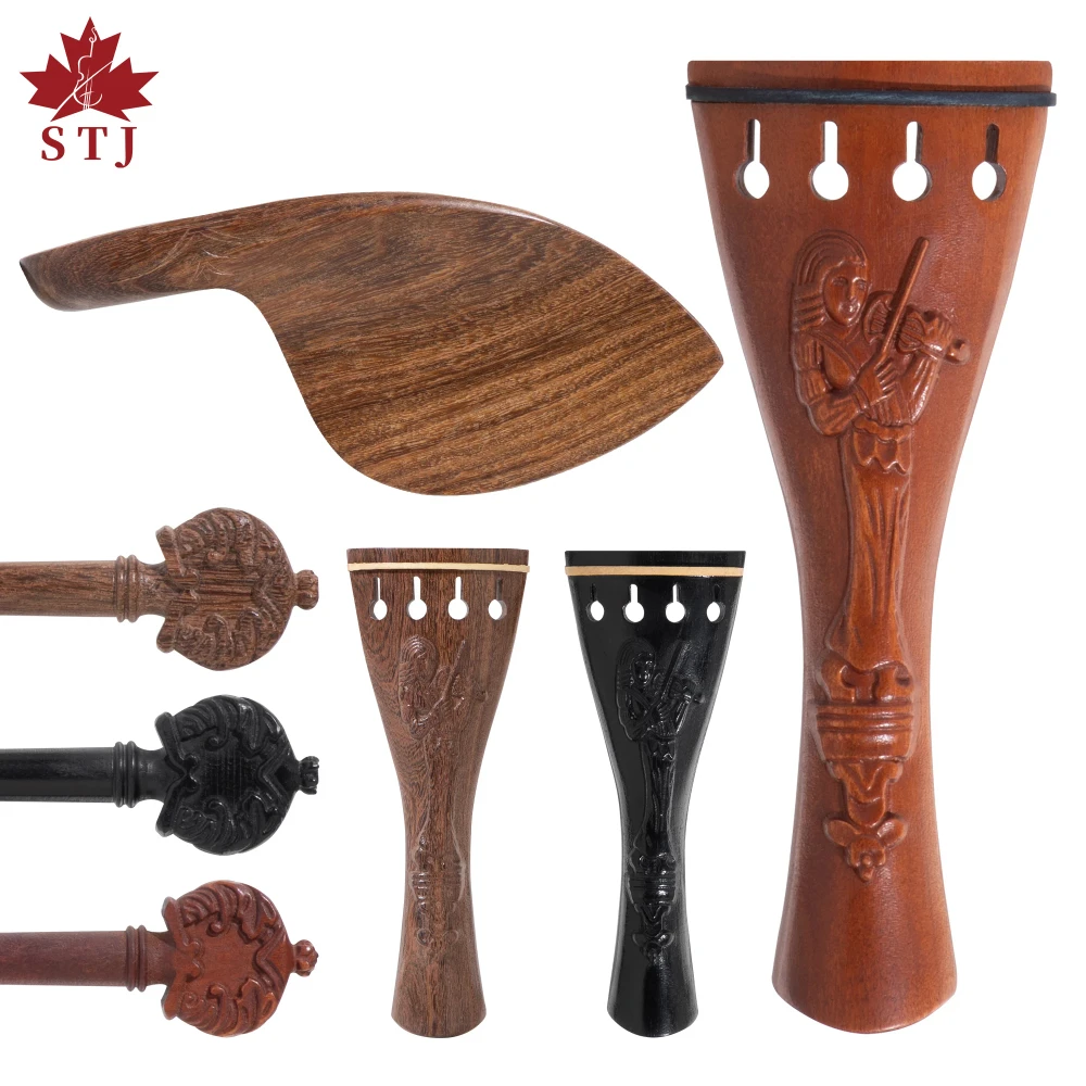 STJ Exquisite Hand-carved Violinist 4/4 Violin Parts Full Set Tailpiece+Tuning Peg+Endpin+Chinrest Violin Accessories