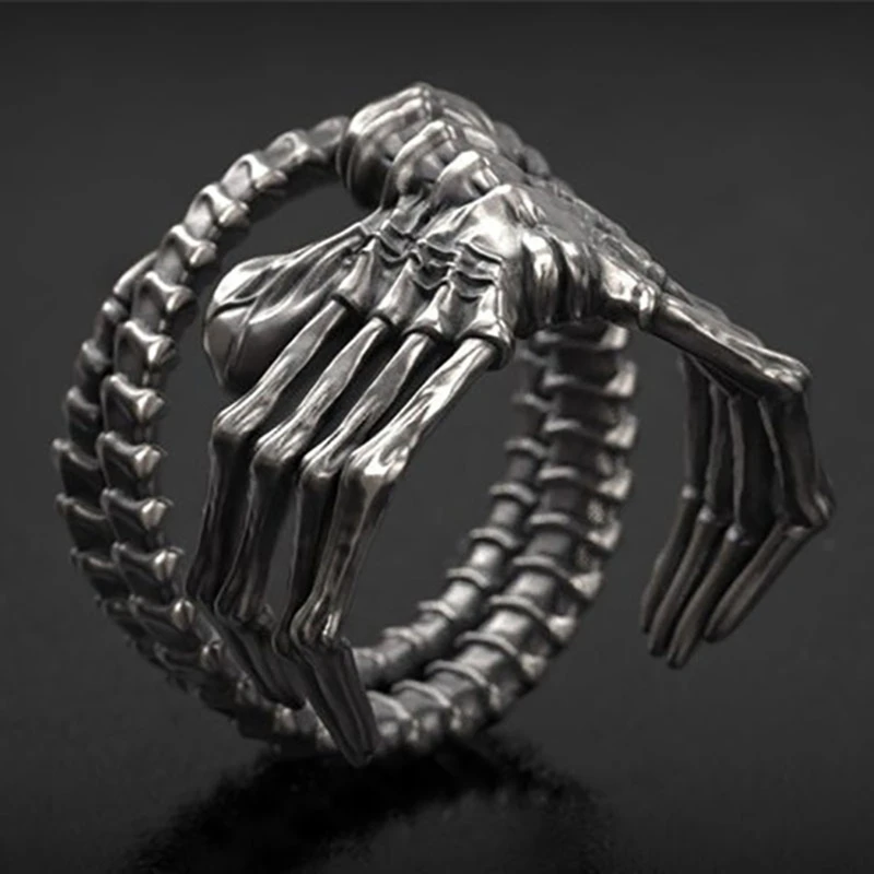 LX9D Skeleton Hand Ring Goth Biker Punk Rocker Skelton Hand Wrap Band Ring Unique Gifts for Men Teen Jewelry Cosplay Ornament