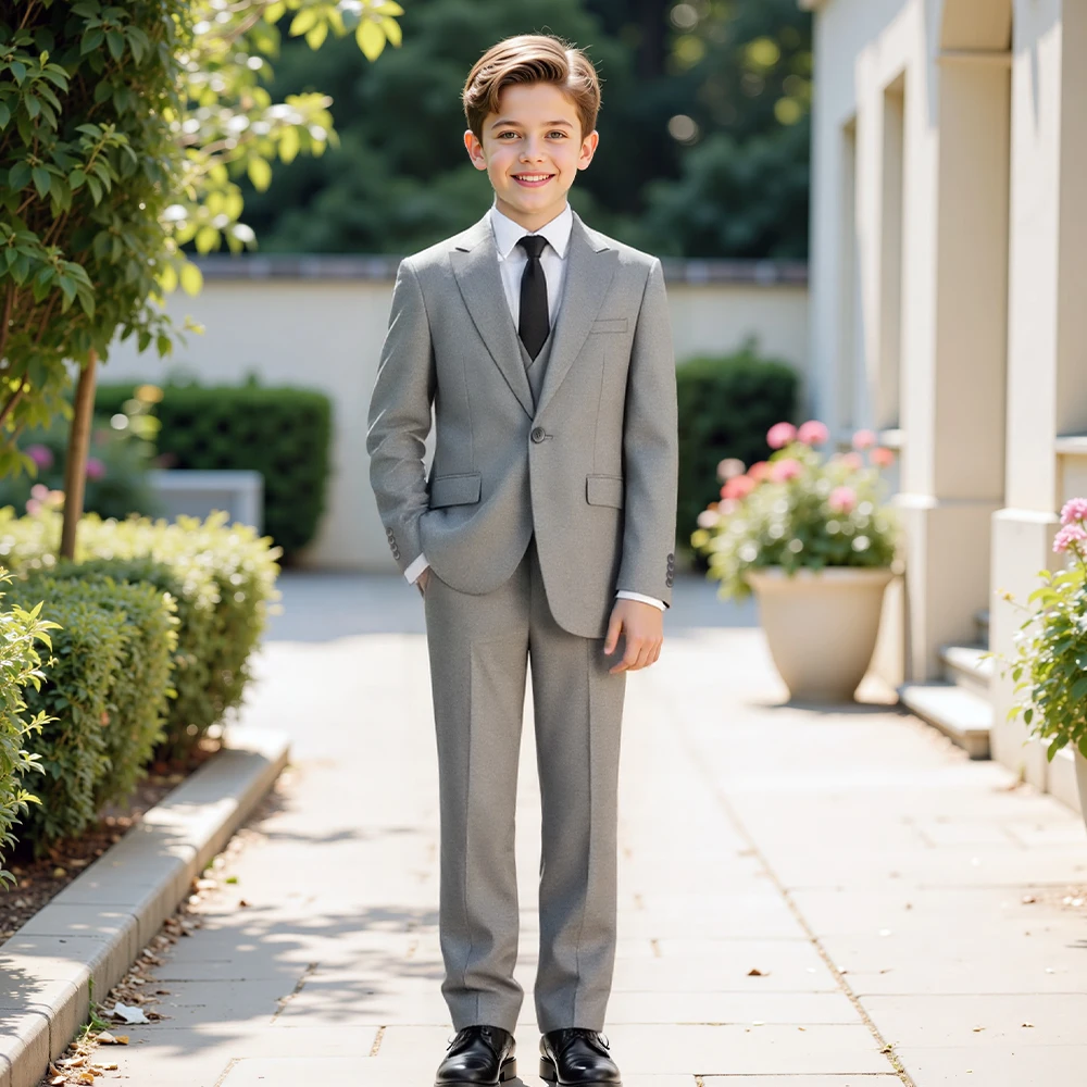 

3 Pieces Boy's Suits One Botton Slim Fit Double Breasted Vests Little Boy's Suits For Wedding Flower Children's Clothing