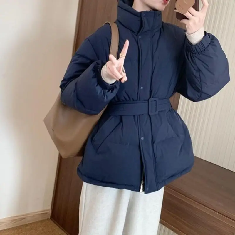 long style Super nice belt cotton-padded jacket Women's Korean version leisure loose keep warm tops winter fashion puffer jacket