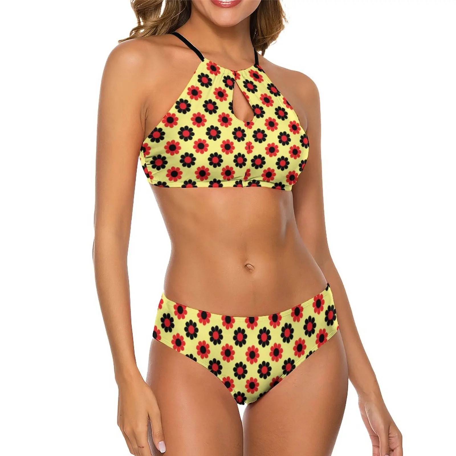 

Flower Power Bikini Swimsuit Retro 60s Sling Bikini Set Trend Swimwear Sexy Two Piece Set Pattern Surfing Beach Wear