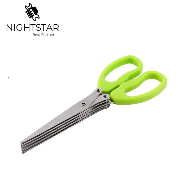 Multi-functional Stainless Steel Scissors For  Kitchen Knives 5 Layers Sushi Scissors Shredded Scallion Cut Herb Spices Scissors