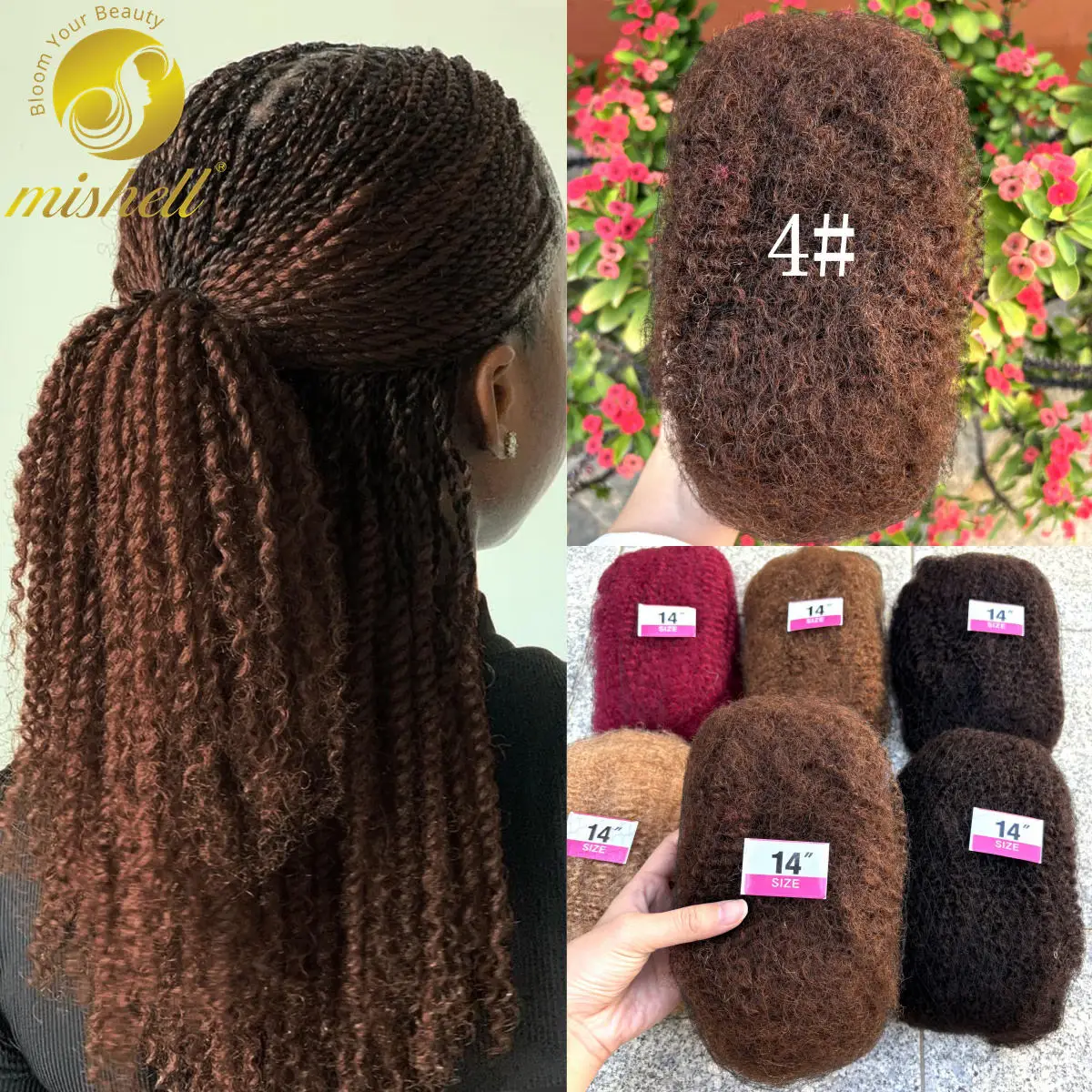 30/50g 4# Afro Kinkys Bulk Human Hair for Dreadlock Extensions /Repair Locs/Twist Braiding Afro Kinky Human Hair for Locs