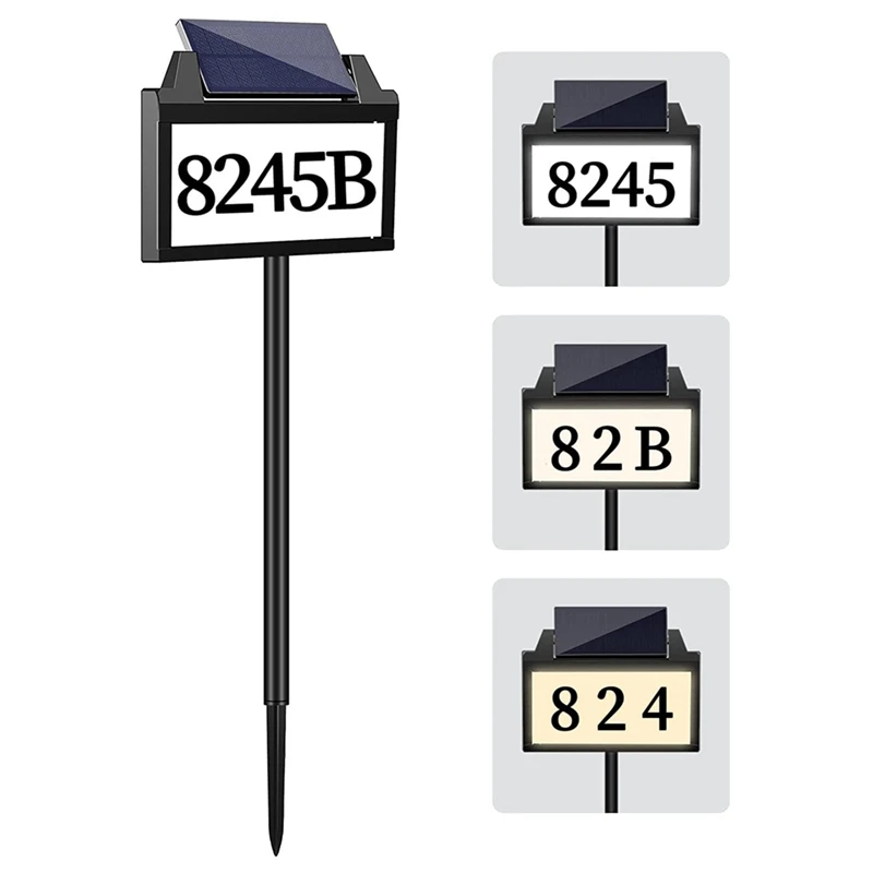 Solar Power Address Sign, House Numbers For Outside Rechargeable LED Illuminated Lighted Address Signs With Outdoor