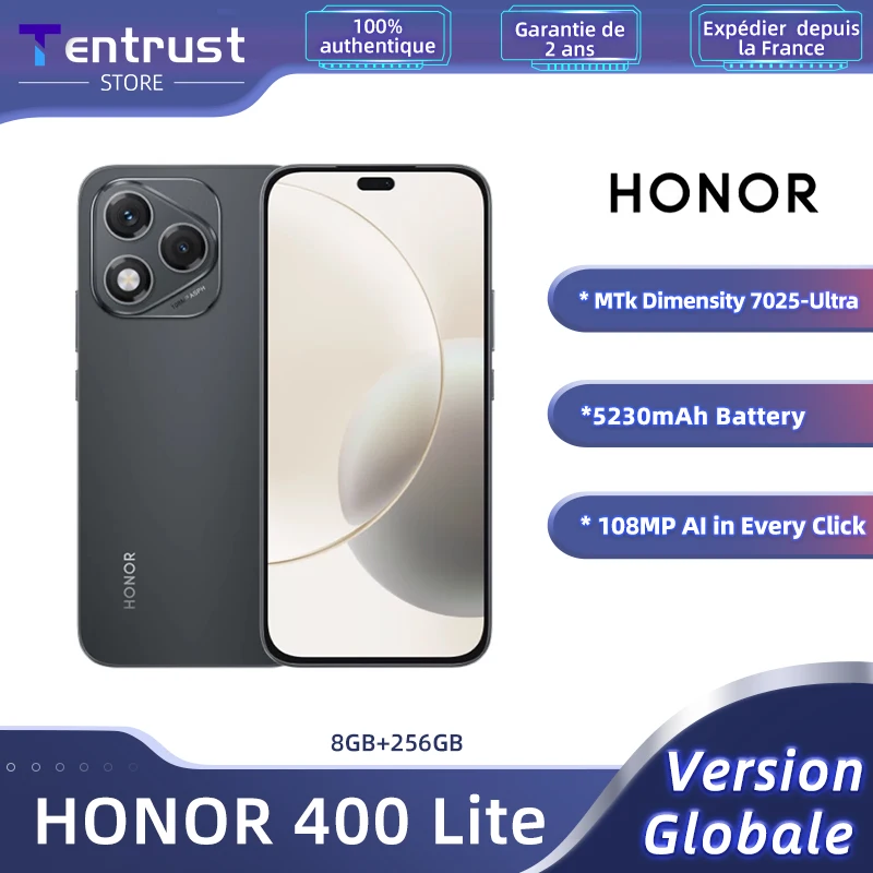 HONOR 400 Lite Version UESmartphone MediaTek Dimensity 7025-Ultra 108MP Caméra principale Batterie 5230 mAh Écran AMOLED 6,7 pouces