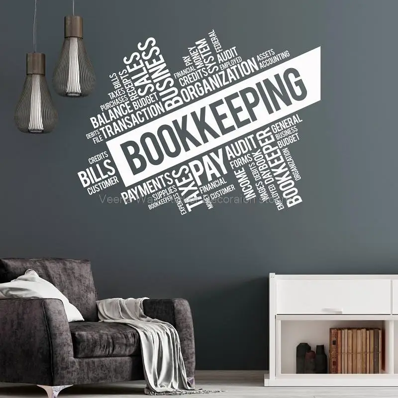 Pegatina de pared de palabras de contabilidad, tipografía de texto, servicios financieros de contabilidad, decoración de puerta y ventana de oficina, calcomanía de vinilo