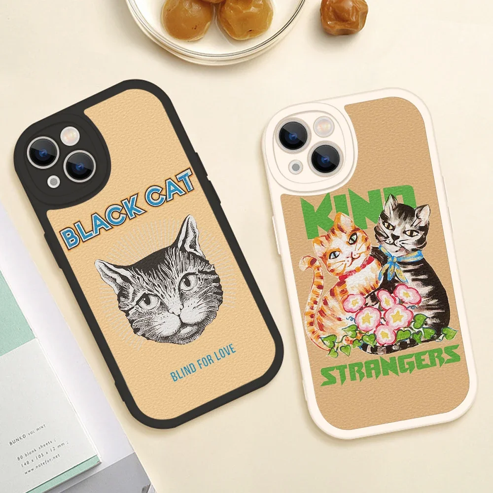 Lambskin Protective Covers for iPhone, Black Cat Phone Case, Luxury Ins Design, Funny Black Cat, iPhone 13 Pro Max, 15, 14  pro