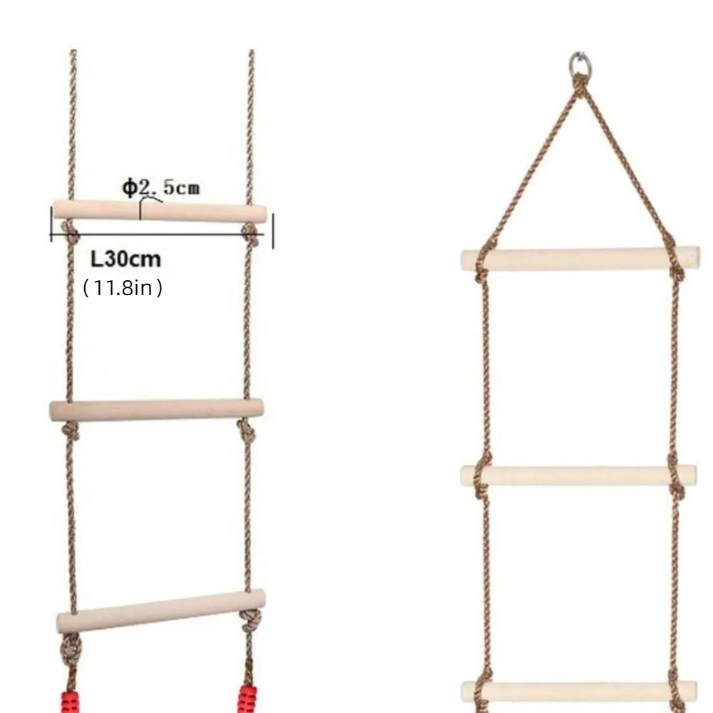 Scaletta da arrampicata con corda altalena Giocattolo in legno con piattaforme Corda sospesa per bambini Divertenti mobili da esterno Scala in corda di legno