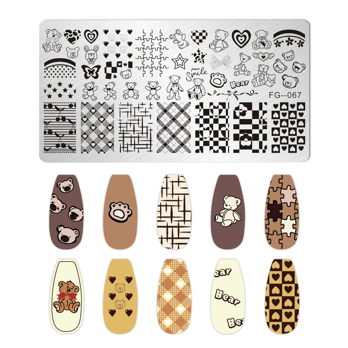 Lody Płytka do stemplowania paznokci Kreskówka Ryba Ptak Niedźwiedź Nail Art Płytka obrazu Geometria zwierząt Roślina Kwiat Wzór Szablon znaczka