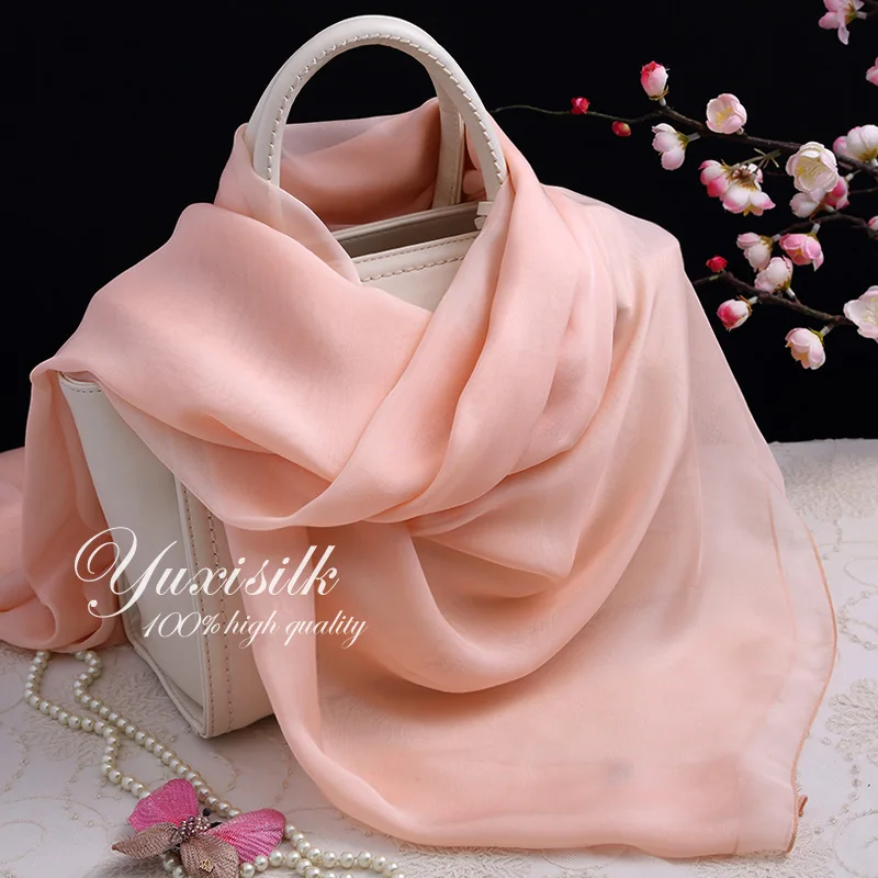 

High Quality Pink Solid Color Summer Silk Long Scarf Shawl Women's Spring, Autumn and Winter