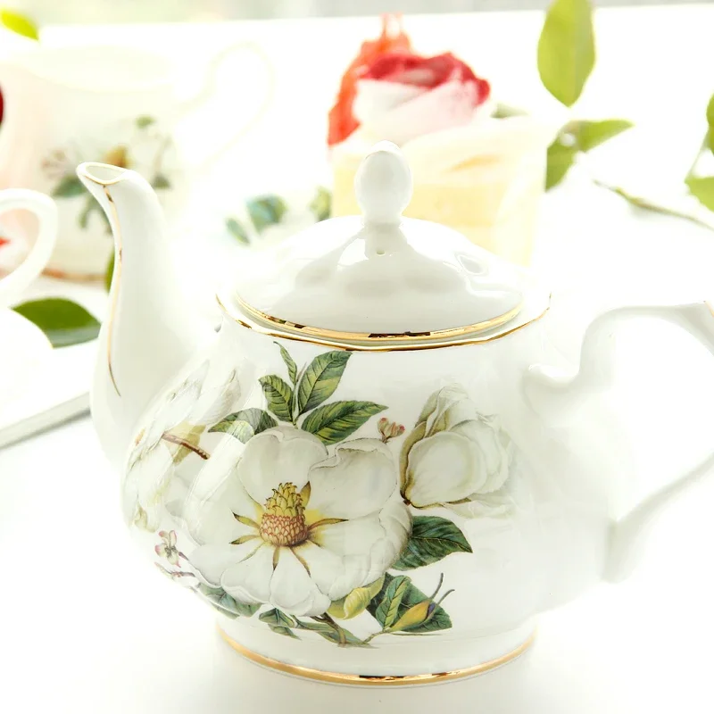 Bone China Flower Tea Cup Set, British Services Coffee Pot, Cups and Saucers, Ceramic Teapot, Sugar Bowl, Milk Jug Suit, Teaware