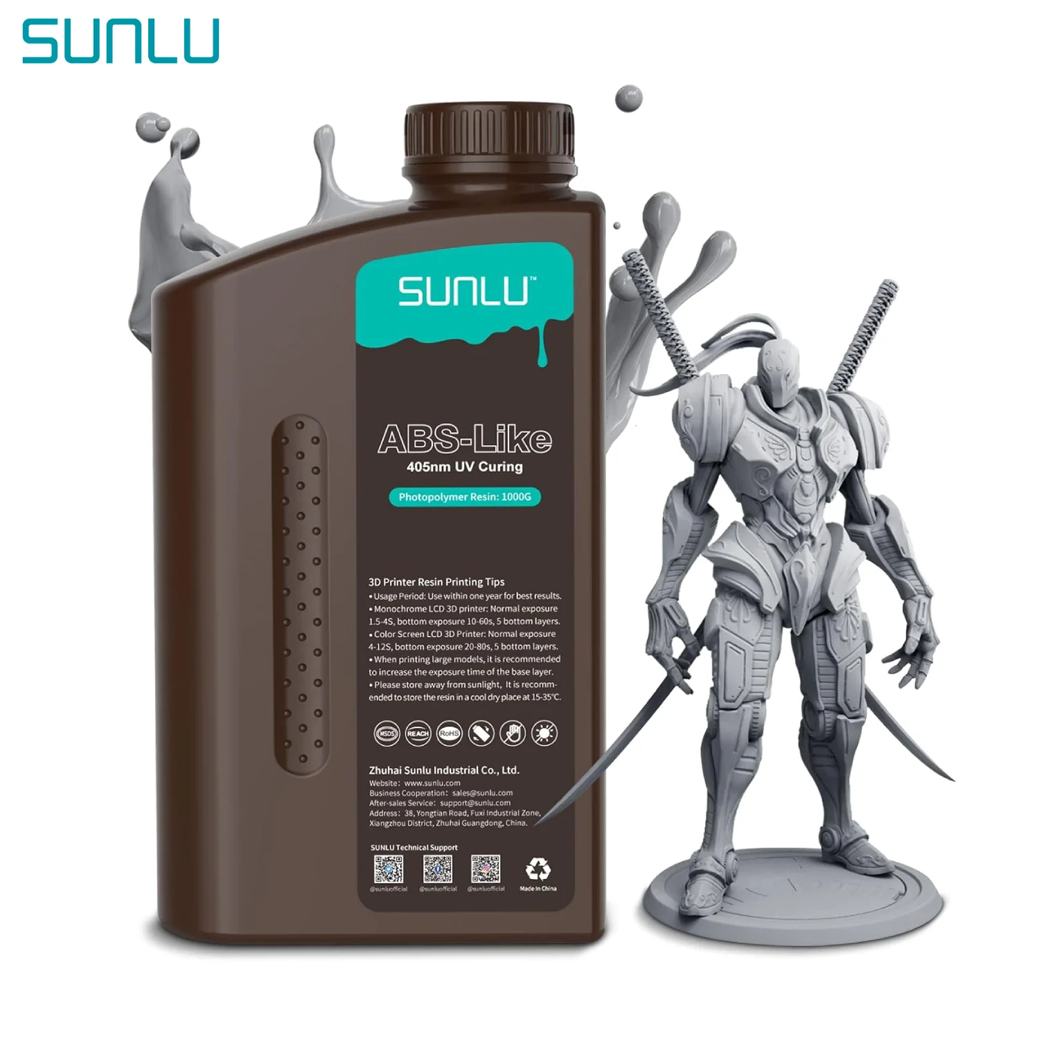 SUNLU ABS Like 3D Printer Resin 1KG 405 nm UV-Curing Standard Photopolymer Quick Resin for LCD/DLP/SLA 3D Printing  Materials