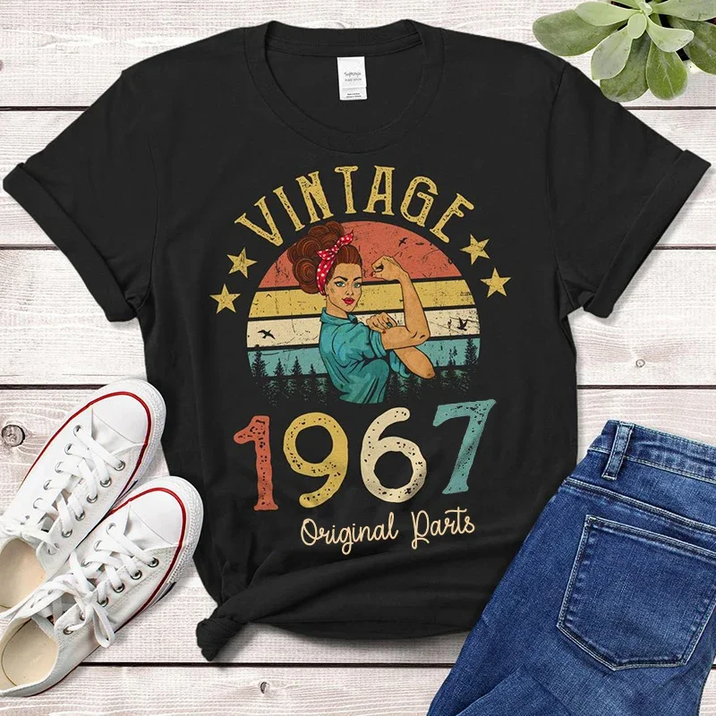 Vintage 1967 Original Parts  T-Shirt Women Rosie 57 Years Old 57th Birthday Party Gift Idea Mom Wife Friend Retro Tee Shirt