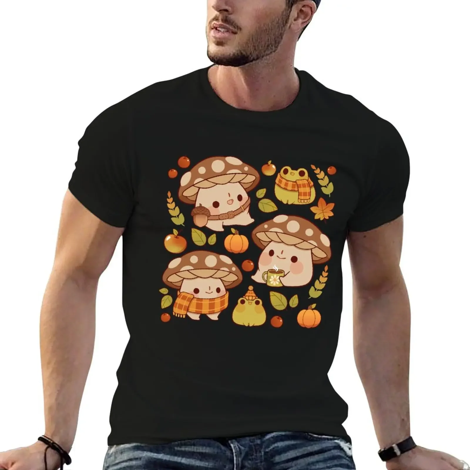 Cute mushroom and froggie fall - brown T-Shirt cheap stuff anime tshirt sweat shirts, men