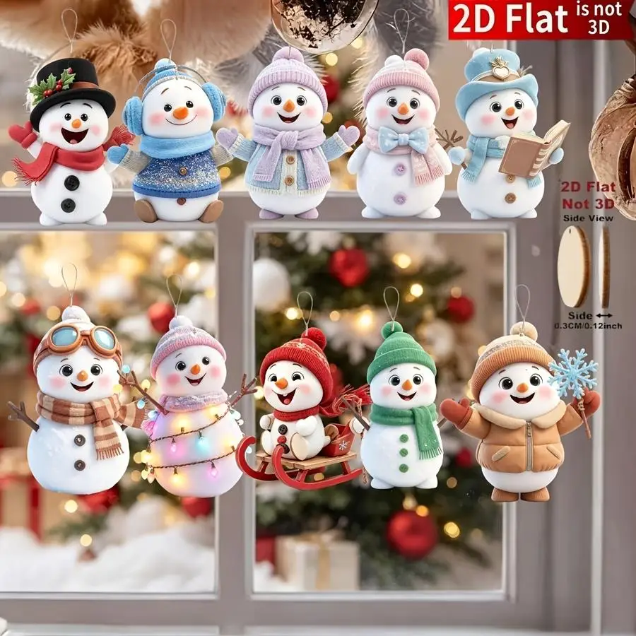 1/5/10/20/50/100pcs 2D Flat, 10 cute snowmen for Christmas, Christmas tree decorations, wall-mounted holiday decorations, Christ