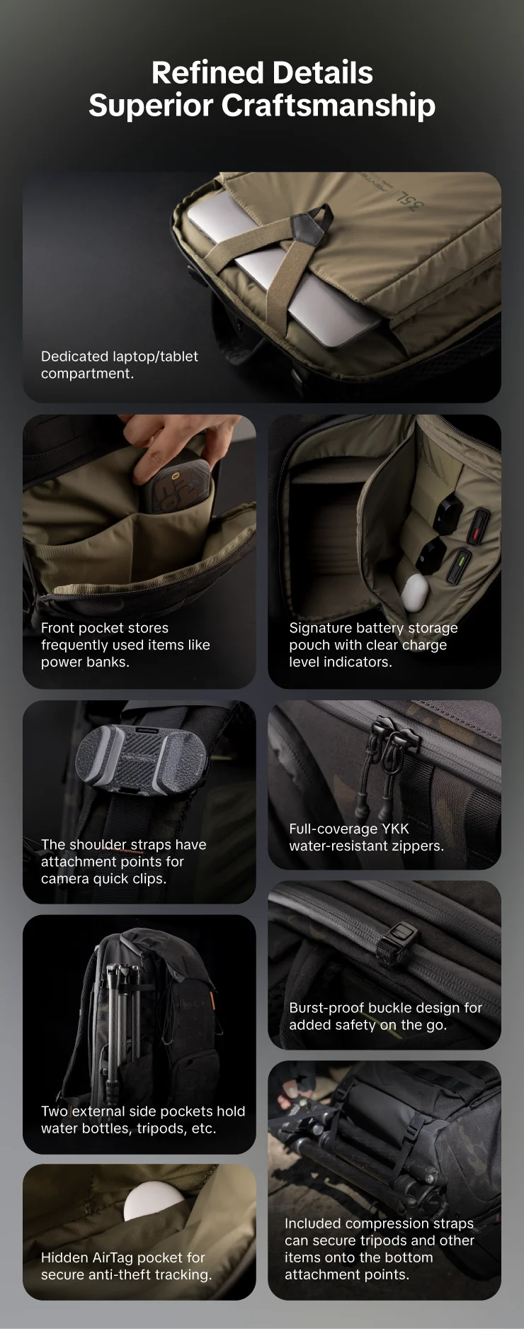 PGYTECH OneMo Taktischer Rucksack, wasserdichte DSLR/SLR/spiegellose Fotokameratasche mit 15,6-Zoll-Laptop-Hülle – Detail 12
