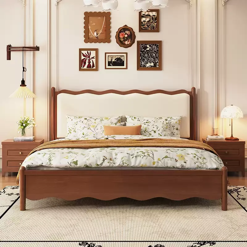 

Pretty Nordic Queen Bed Double Frame Headboard Wood Luxury Bedroom Beds Bases Sets Nightstands Letto Moderno House Accessories