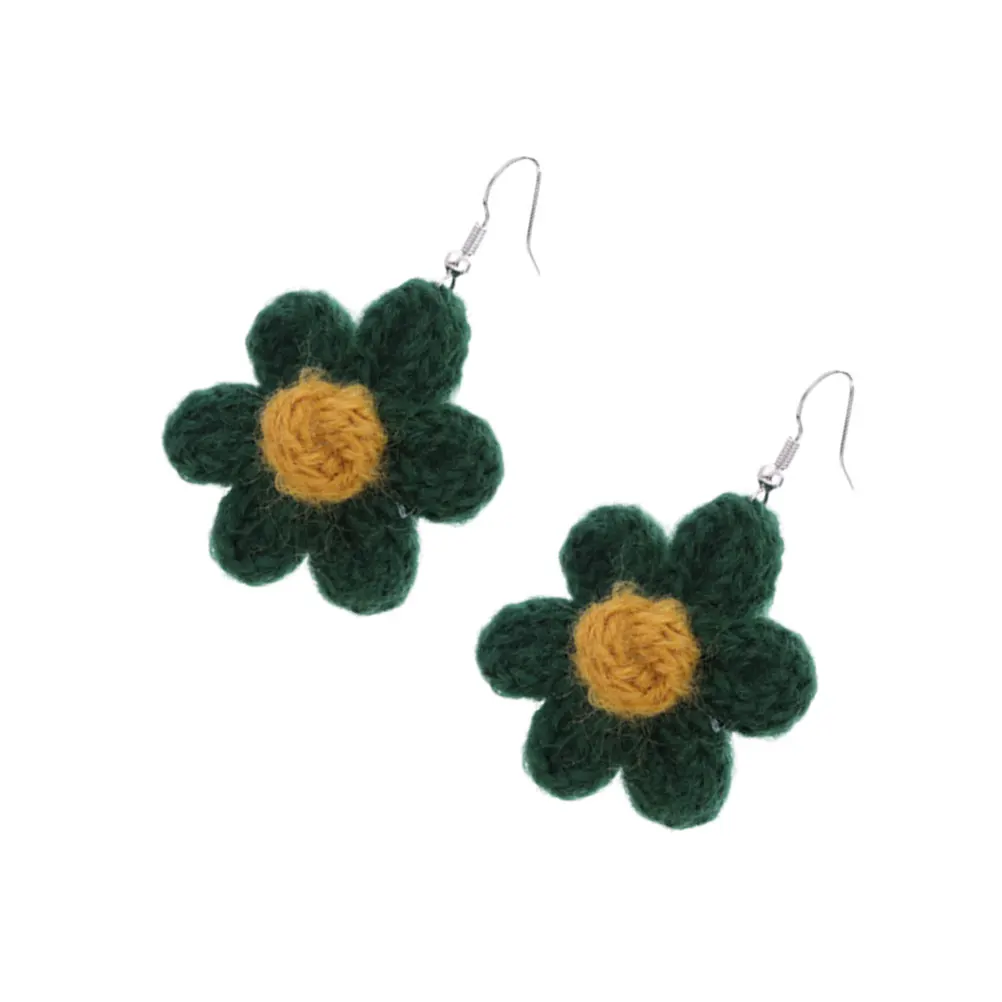 

Flower Earrings Hook Earbobs Eardrop Wool Design Alloy Jewelry Green Hooks Women Dangler Earrings Party Banquet Everyday Wear