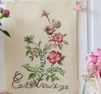 Cotton Magazine, Pink Florets, Cross Stitch, Ecological Cotton Thread, Embroidery, Home Decoration, Hanging Painting Gift