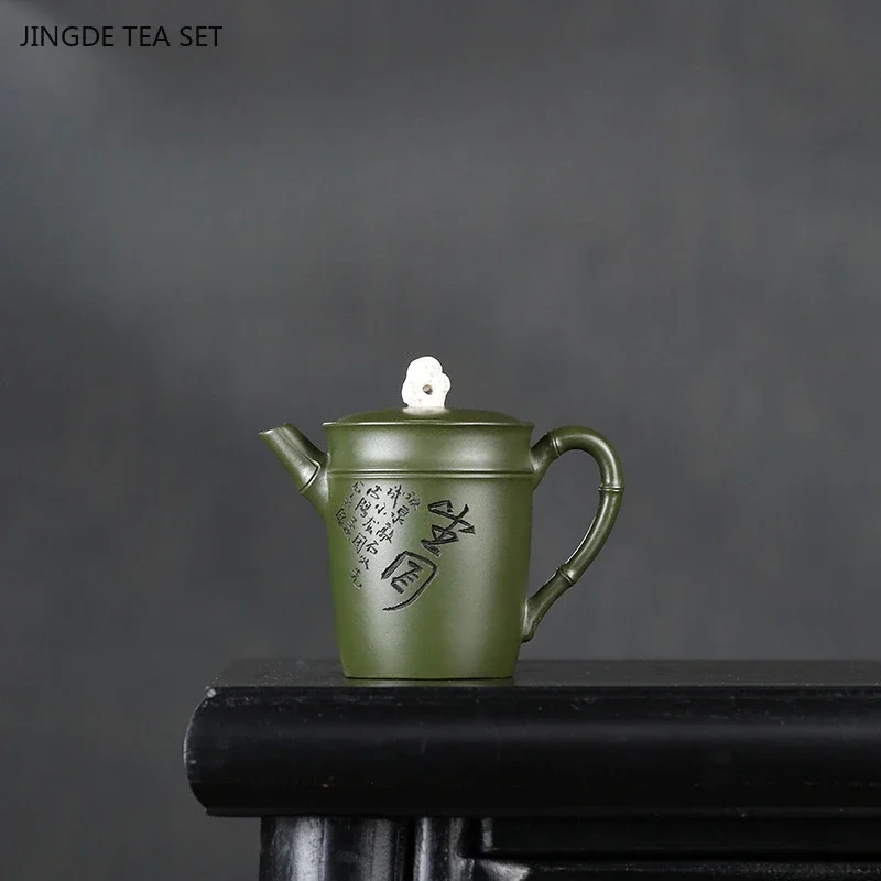 10x8.8cm hand carved purple sand original ore chlorite bamboo section tea pot Kung Fu tea set