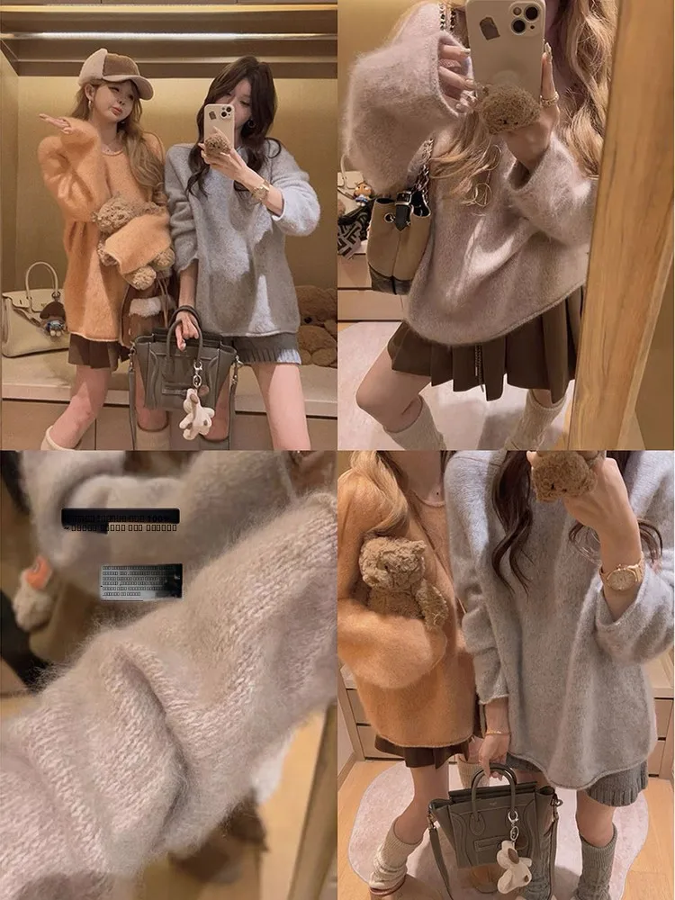 

Yukiss Women's Knitted Sweater Fur-Like 00% Wool Loose Warm Faionable Autumn Winter round Ne Zipper Closure Long Sve Top