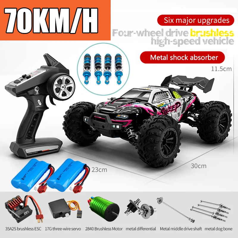 Samochód Rc Off Road 4x4 High Speed 75 km/h zdalnie sterowanym samochodowym z reflektorów LED bezszczotkowy 4WD 1/16 Monster Truck zabawki dla