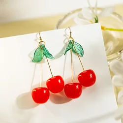 Pendientes de temperamento de cereza de cristal rojo para mujer, regalos de joyería de fiesta personalizados, nueva moda