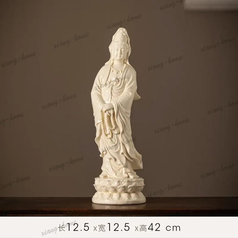 FG Ceramic Nanhai Guanyin Bodhisattva Buddha Statue for Home Worship, Pudushan  Style Nanhai Guanyin Standing Statue Ornament
