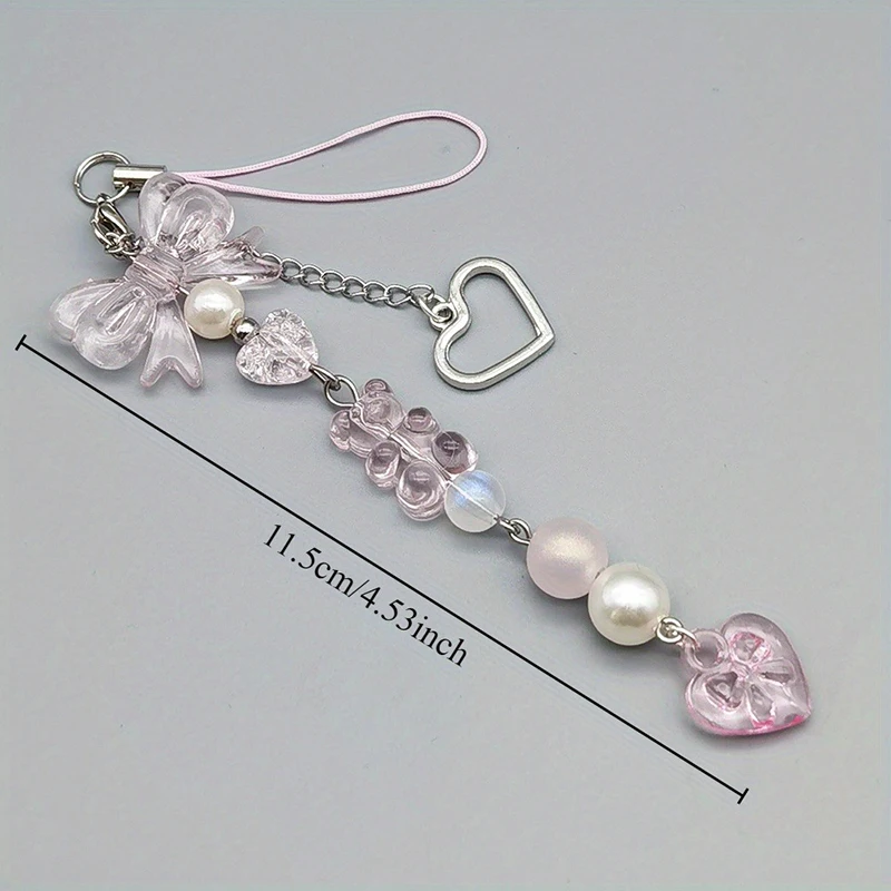 Phone Charm Pink Silve Bow Heart Star Keychain Pendant Key Chain Bag Phone Chain Cute Accessory For Girls Women Jewelry - náhled 3