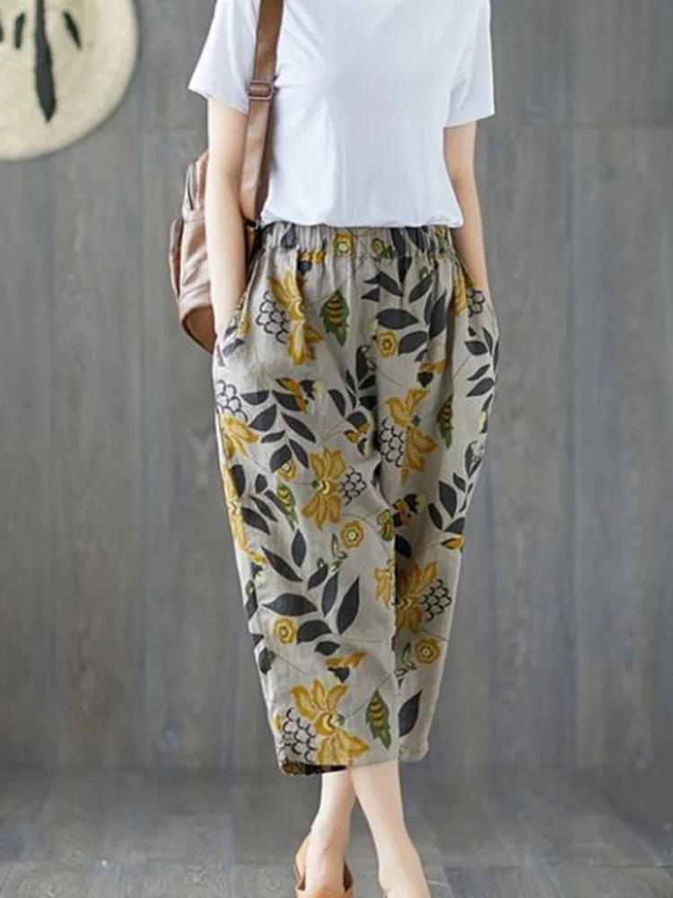 مزيج القطن المطبوعة الحريم السراويل النسائية تسعة قطع رقيقة أمي السراويل الصيف عارضة عالية الخصر فضفاضة تناسب الكورية Sle #1